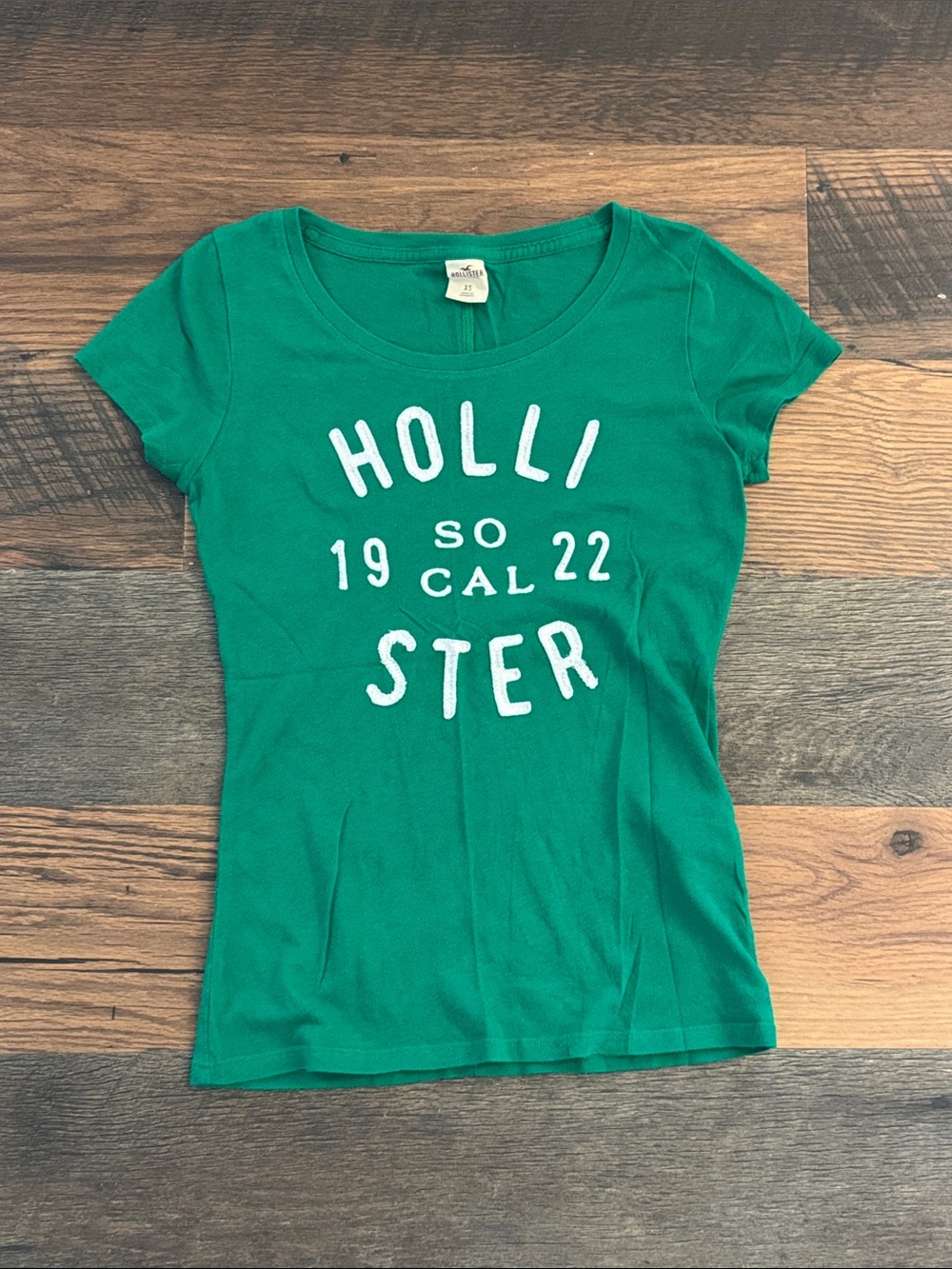 Hollister Green Crewneck Graphic Tee with White Lettering